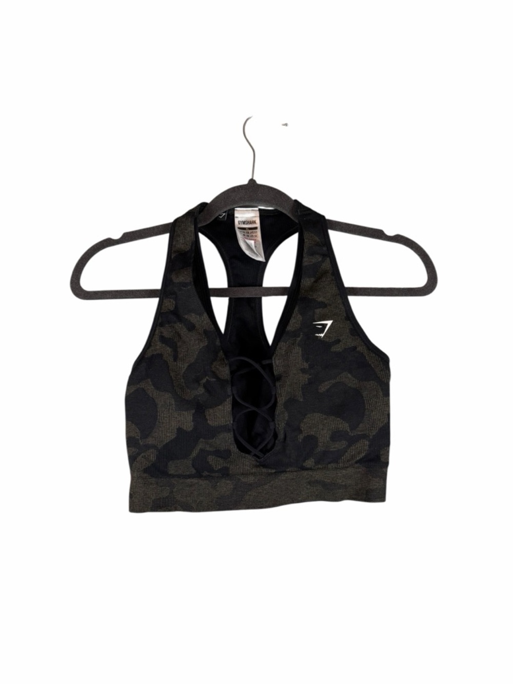 Gymshark Adapt Camo Seamless Lace Up Sports Bra Black Green Size XL